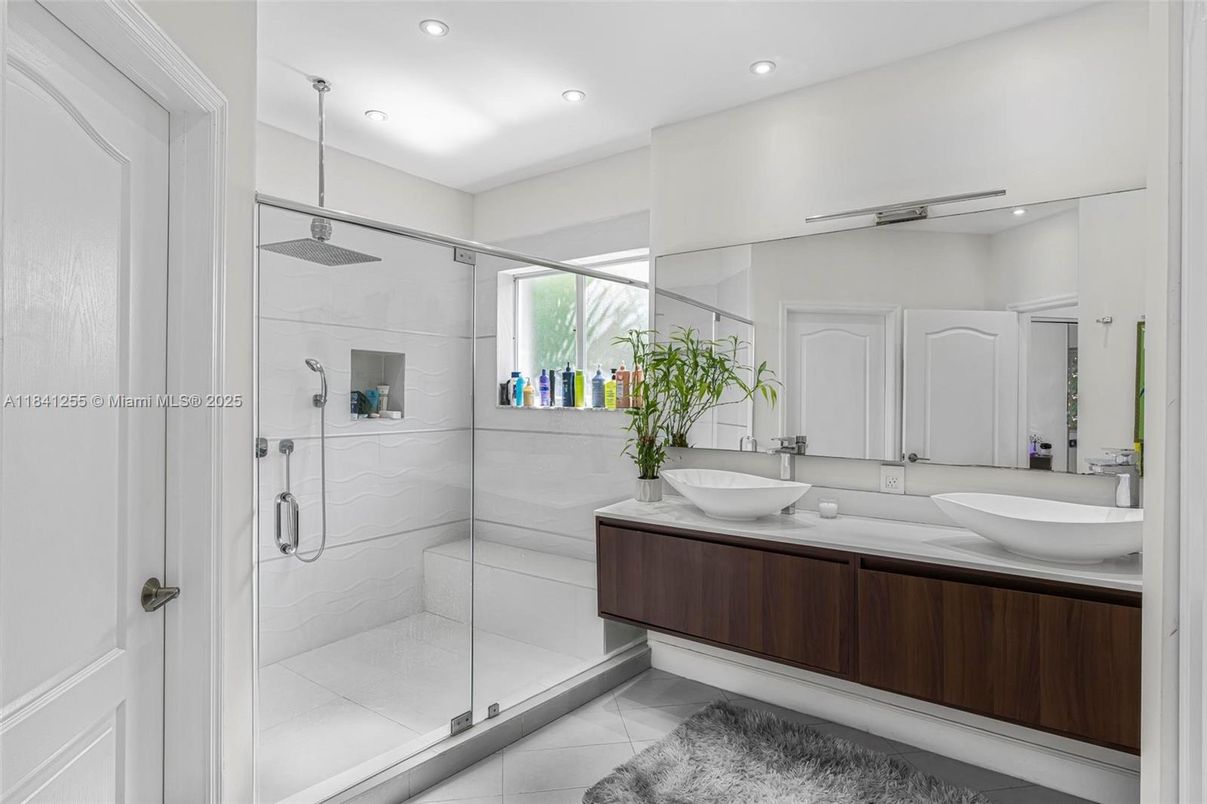 Bathroom, Dual Sink Vanities, Glass Shower, Interior, Recessed Lighting