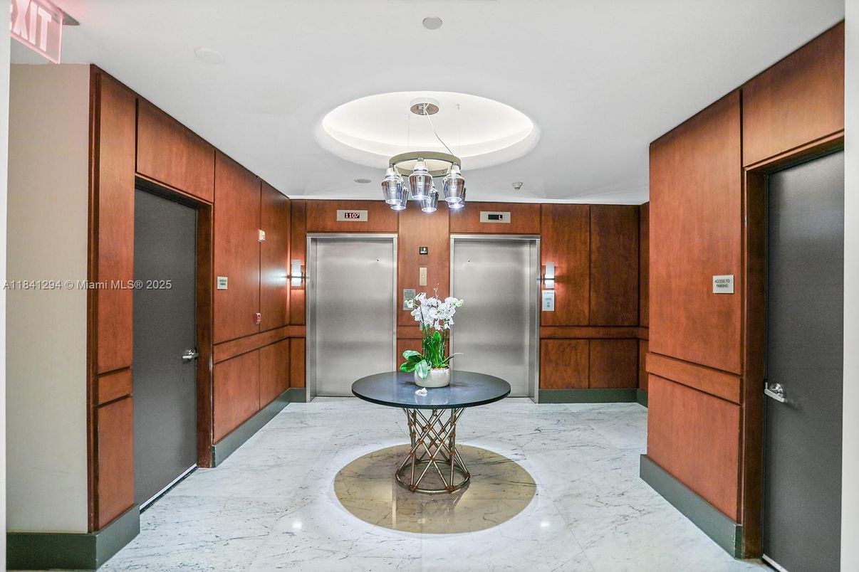 Chandelier, Elevator, Interior, Marble, Wooden Walls