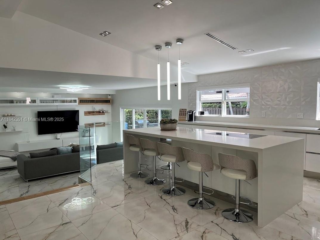 Interior, Kitchen, Marble, Pendant Lights, Recessed Lighting