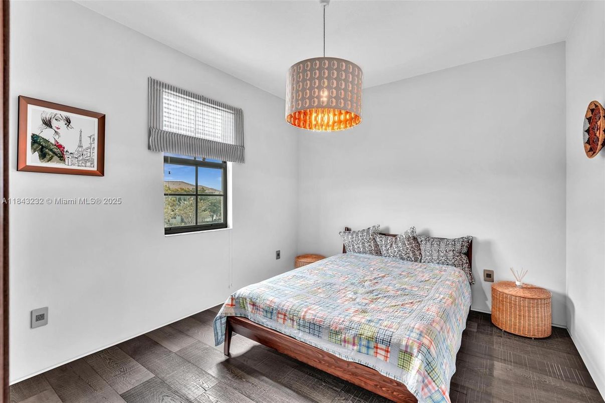 Bedroom, Interior, Pendant Lights, Wood Texture Flooring