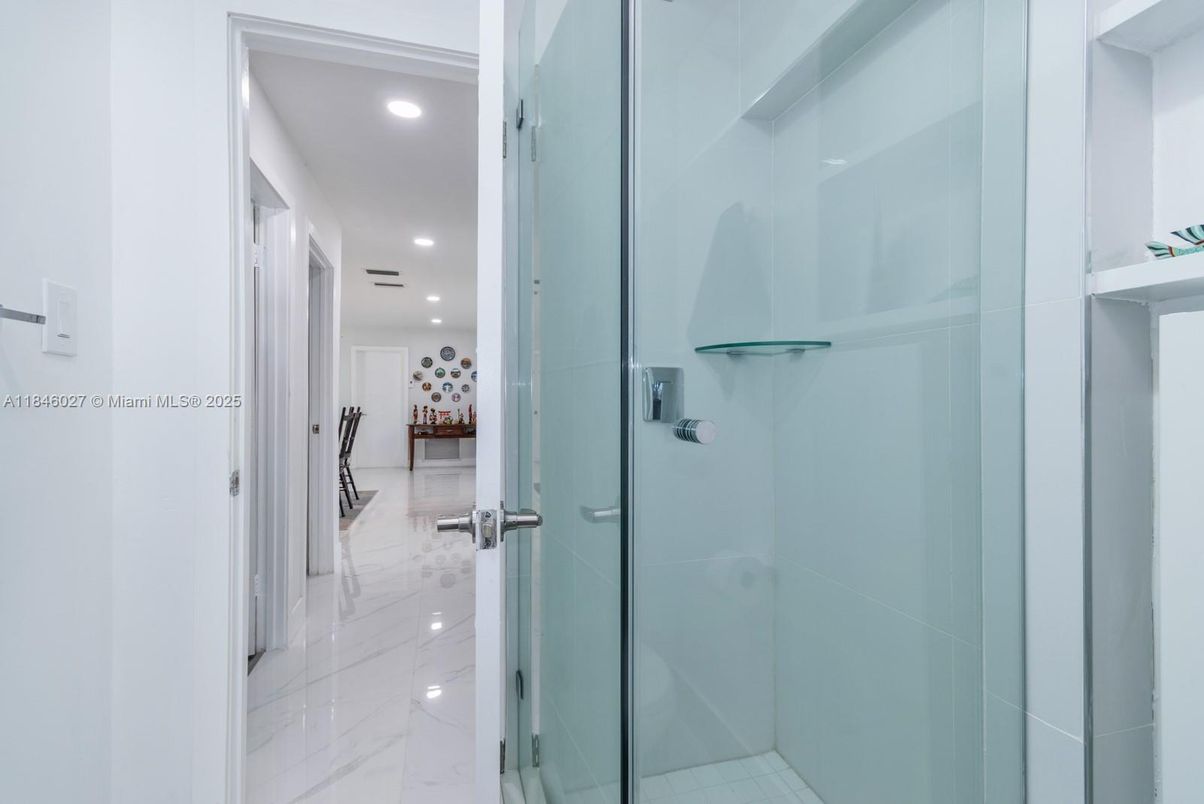 Bathroom, Glass Shower, Interior, Marble, Recessed Lighting