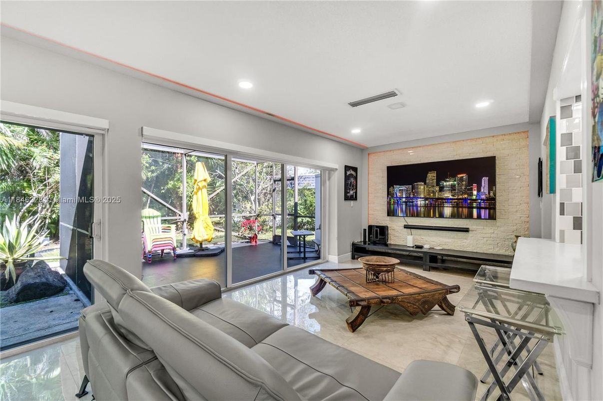 Fireplace, Interior, Living room, Recessed Lighting, Stone Walls