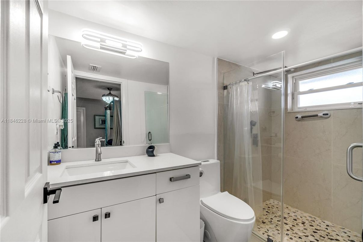 Bathroom, Glass Shower, Interior, Recessed Lighting
