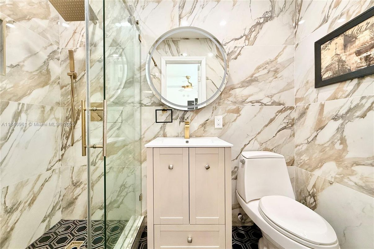 Bathroom, Glass Shower, Interior, Marble Walls