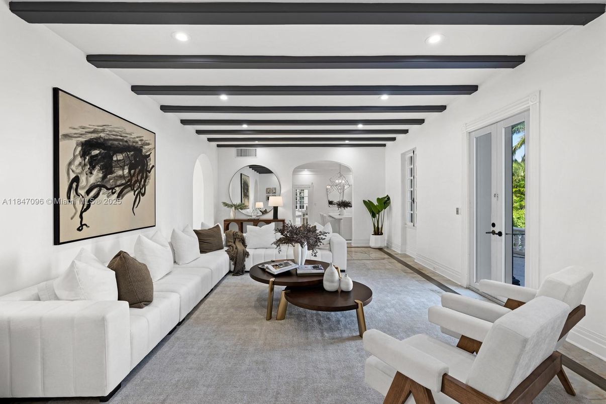 Interior, Living room, Recessed Lighting, Wooden Beams