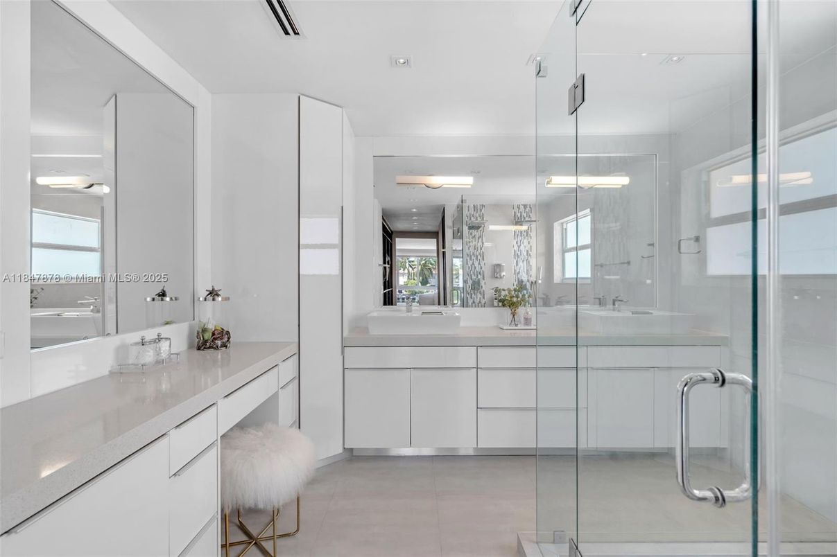 Bathroom, Dual Sink Vanities, Glass Shower, Interior, Recessed Lighting