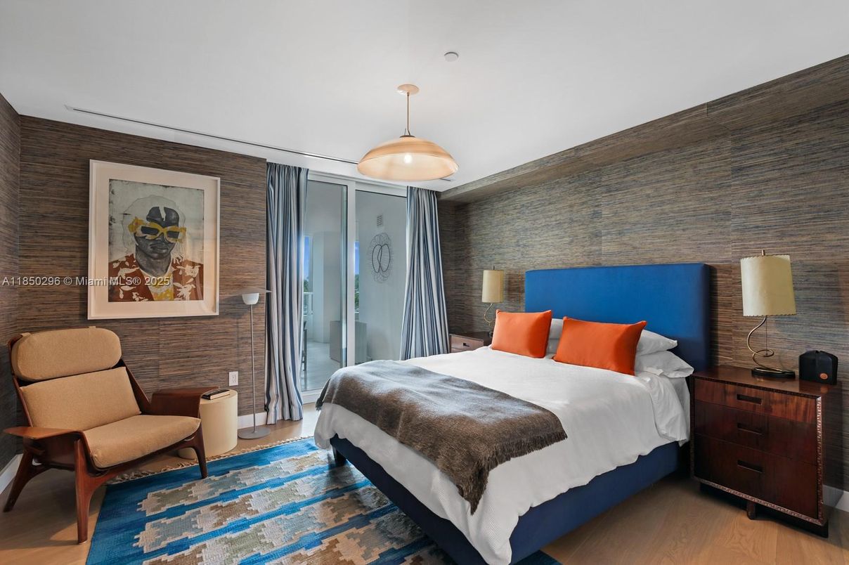 Bedroom, Interior, Pendant Lights, Wood Texture Flooring