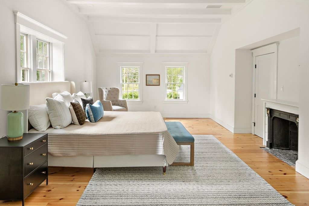Bedroom, Fireplace, Interior, Wood Texture Flooring