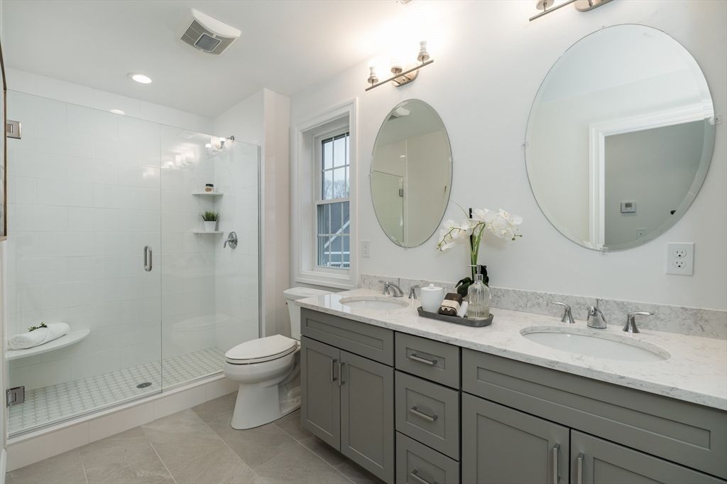 Bathroom, Dual Sink Vanities, Glass Shower, Interior, Recessed Lighting