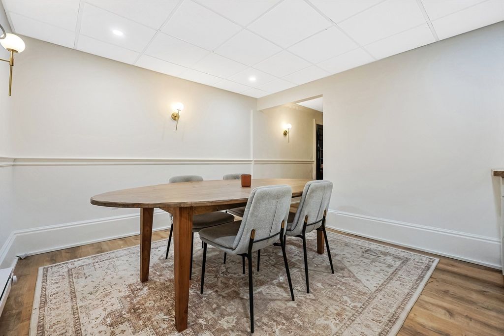 Dining room, Interior, Recessed Lighting, Wood Texture Flooring