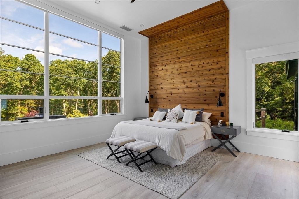 Bedroom, Interior, Recessed Lighting, Wood Texture Flooring, Wooden Walls