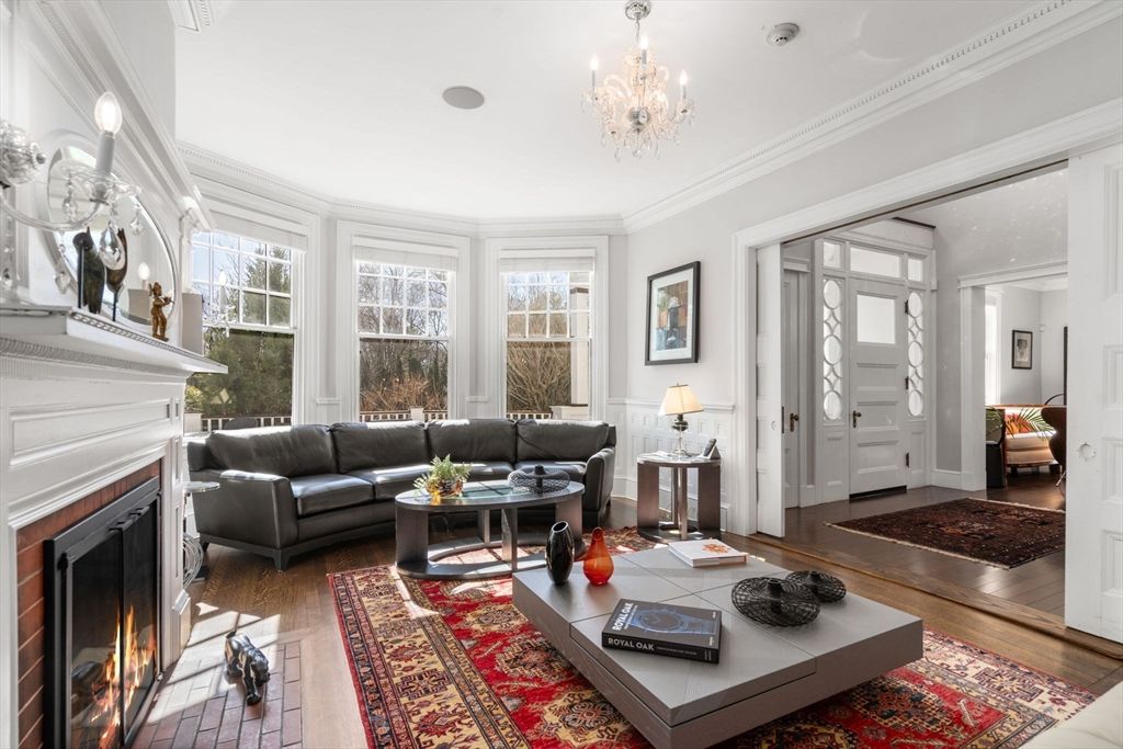 Chandelier, Fireplace, Interior, Living room, Wood Texture Flooring