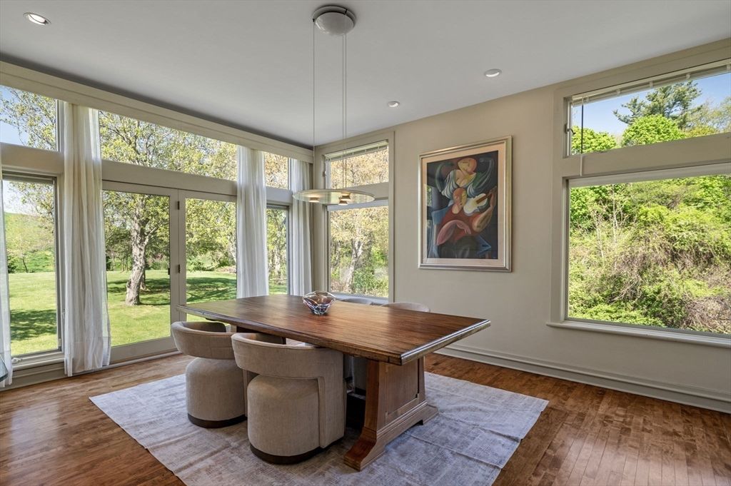 Dining room, Interior, Pendant Lights, Recessed Lighting, Wood Texture Flooring