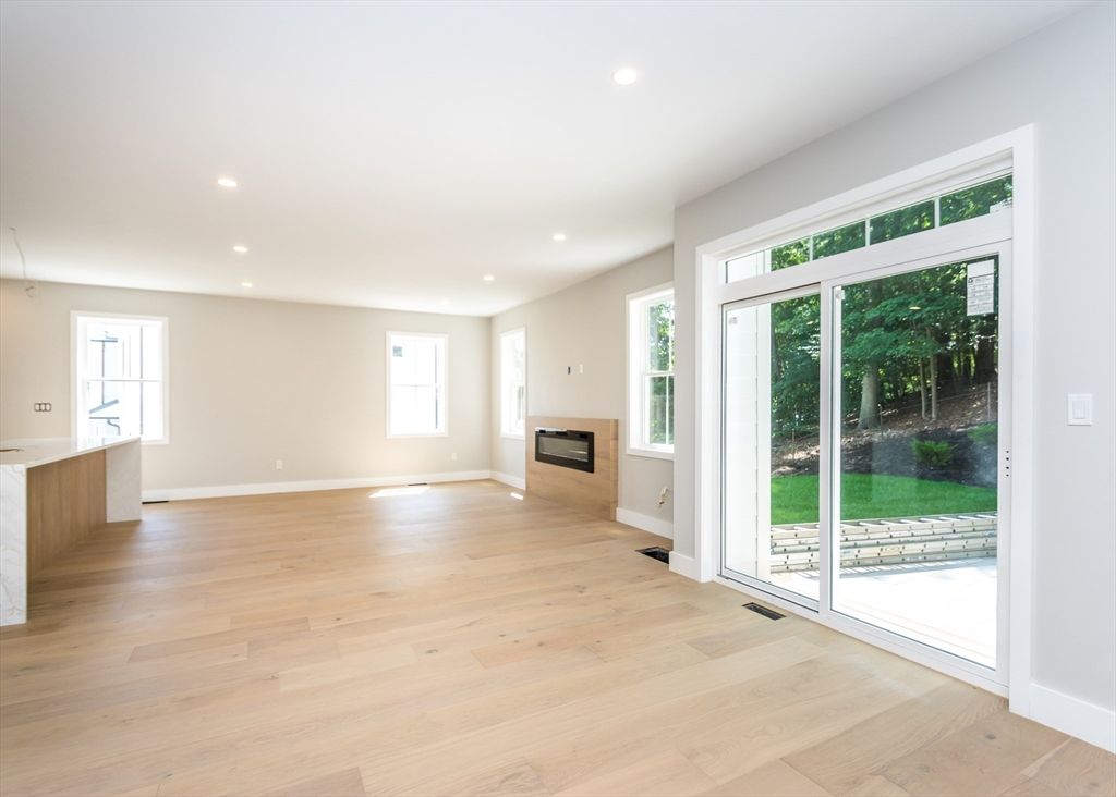 Empty room, Fireplace, Interior, Recessed Lighting, Wood Texture Flooring