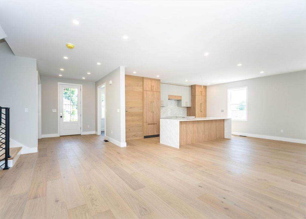 Empty room, Interior, Kitchen, Recessed Lighting, Wood Texture Flooring