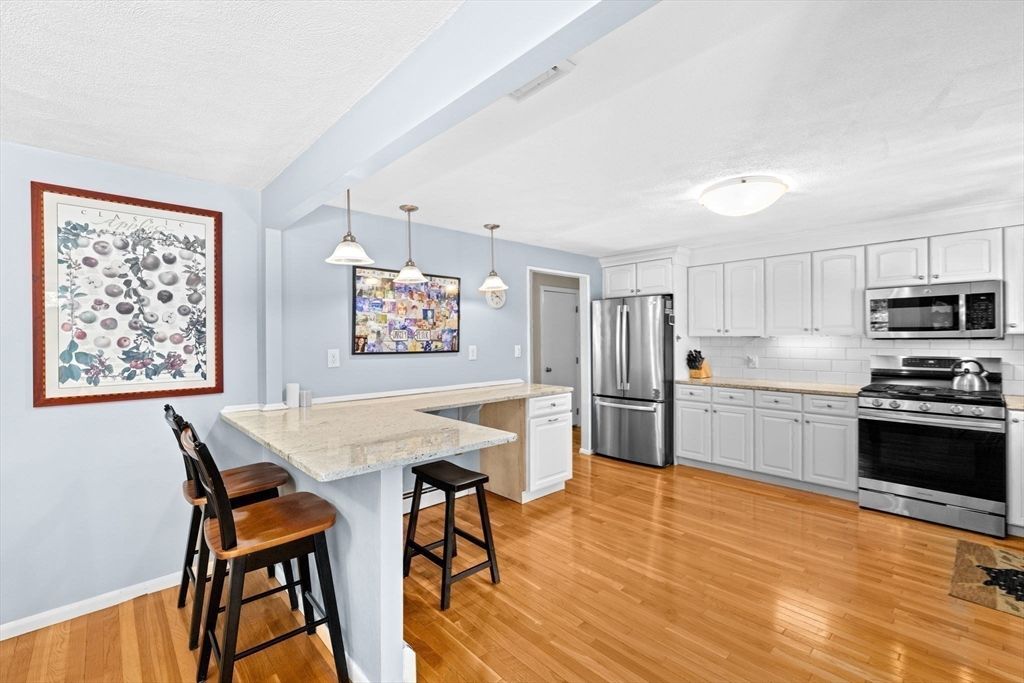 Interior, Kitchen, Pendant Lights, Stainless Steel Appliances, Wood Texture Flooring