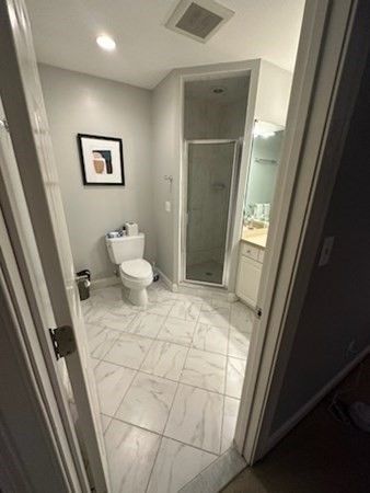 Bathroom, Glass Shower, Interior, Marble, Recessed Lighting