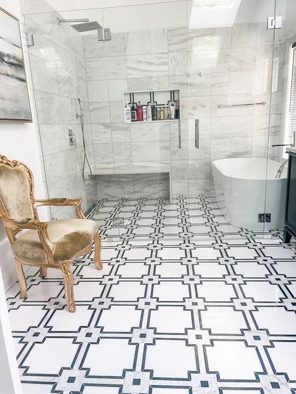 Bathroom, Free Standing Baths, Glass Shower, Interior, Marble, Marble Walls