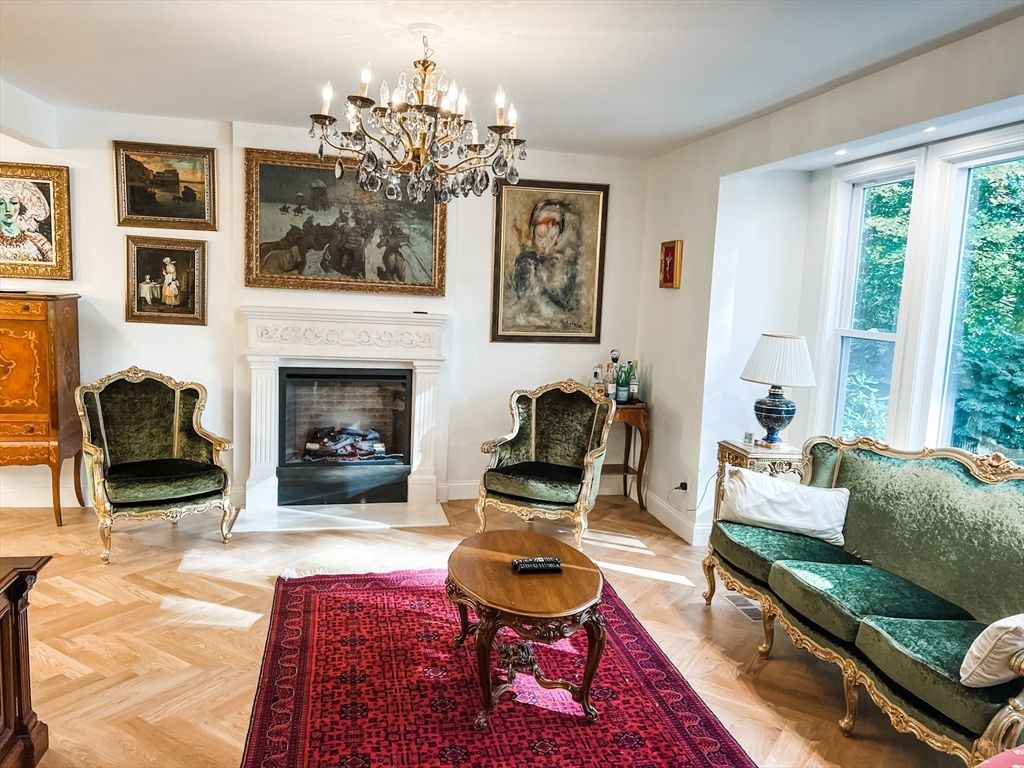 Chandelier, Fireplace, Interior, Wood Texture Flooring