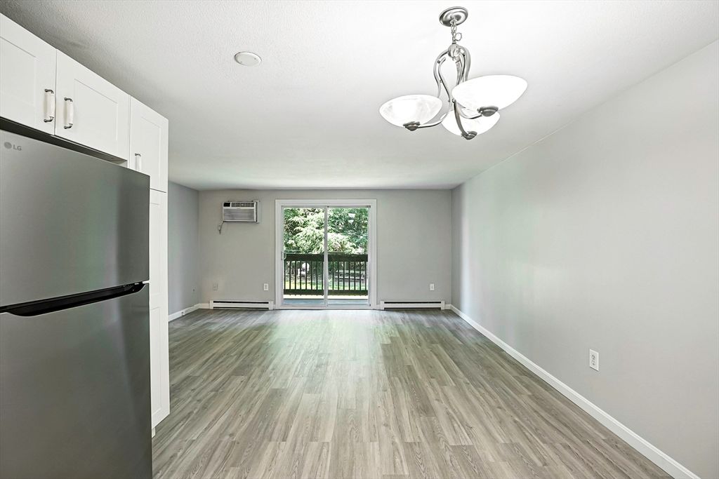 Empty room, Interior, Kitchen, Pendant Lights, Recessed Lighting, Wood Texture Flooring