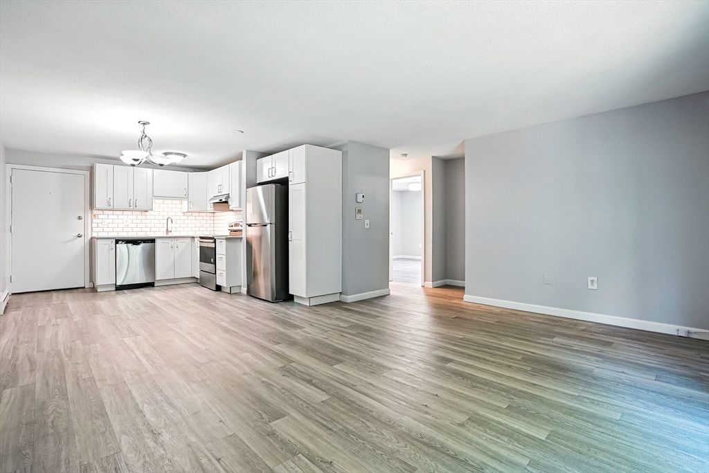 Chandelier, Interior, Kitchen, Pendant Lights, Stainless Steel Appliances, Wood Texture Flooring