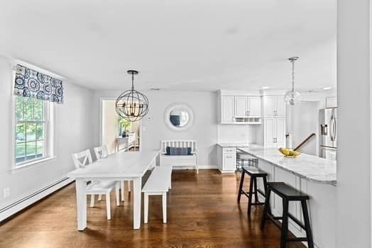 Chandelier, Dining room, Interior, Kitchen, Pendant Lights, Wood Texture Flooring