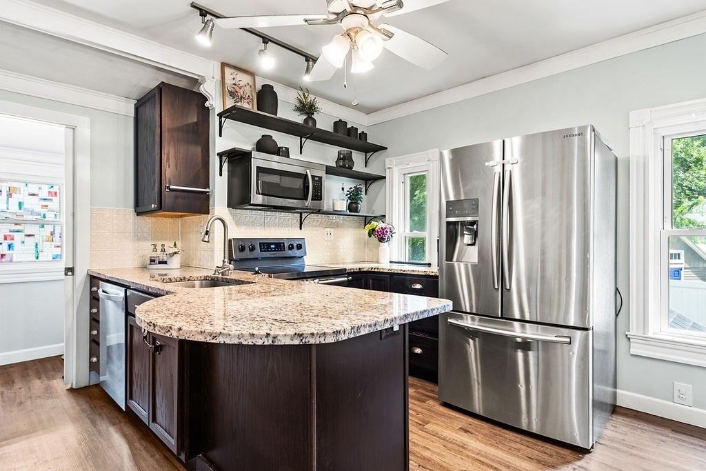 Interior, Kitchen, Stainless Steel Appliances, Wood Texture Flooring