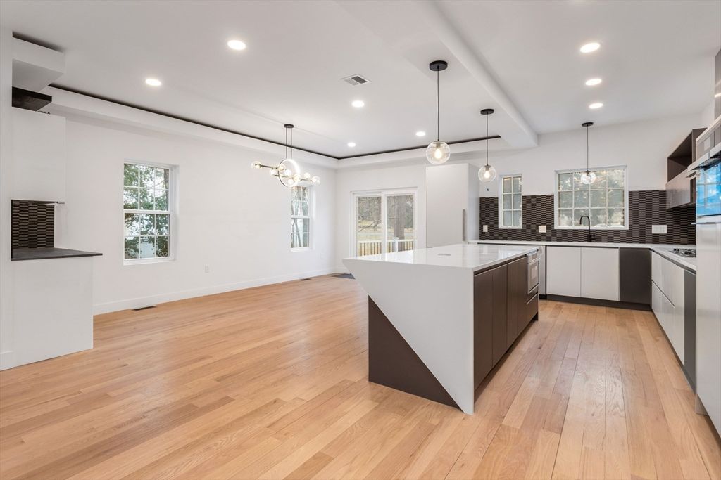 Interior, Kitchen, Pendant Lights, Recessed Lighting, Wood Texture Flooring