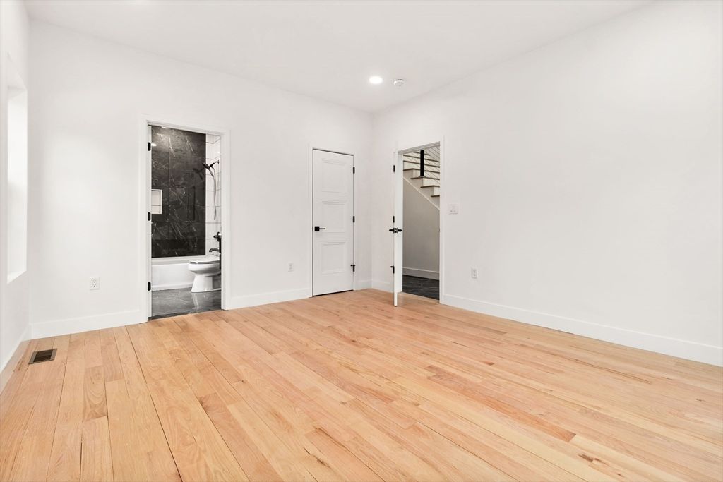Bathroom, Empty room, Interior, Recessed Lighting, Wood Texture Flooring