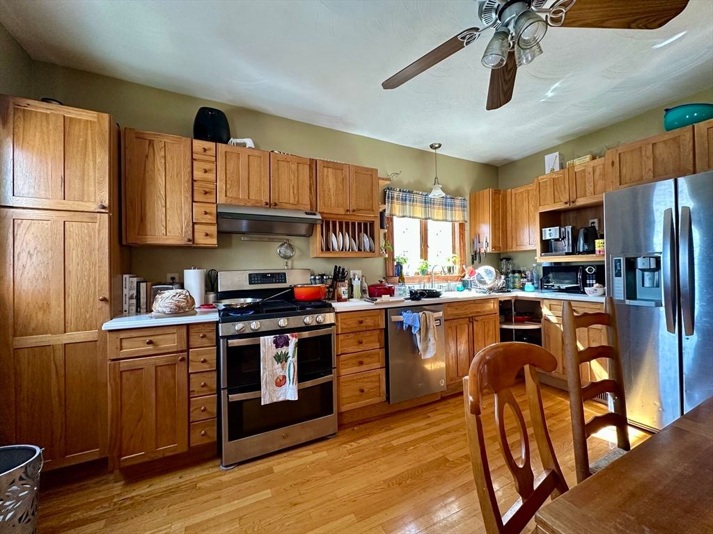 Interior, Kitchen, Pendant Lights, Stainless Steel Appliances, Wood Texture Flooring