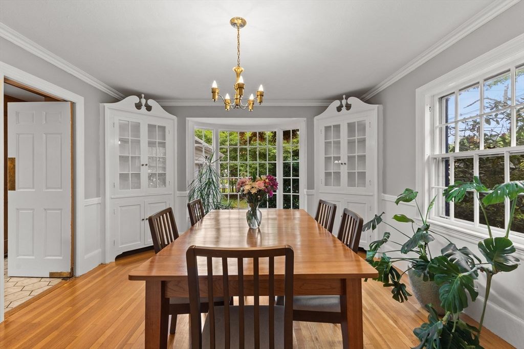 Chandelier, Dining room, Interior, Wood Texture Flooring