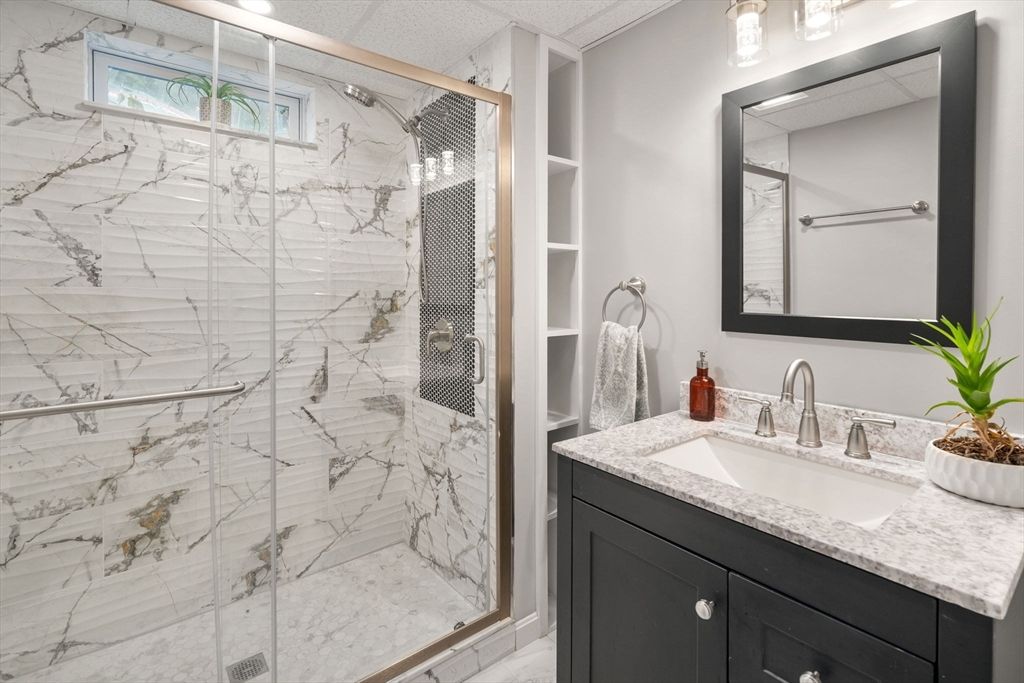 Bathroom, Glass Shower, Interior, Marble Walls