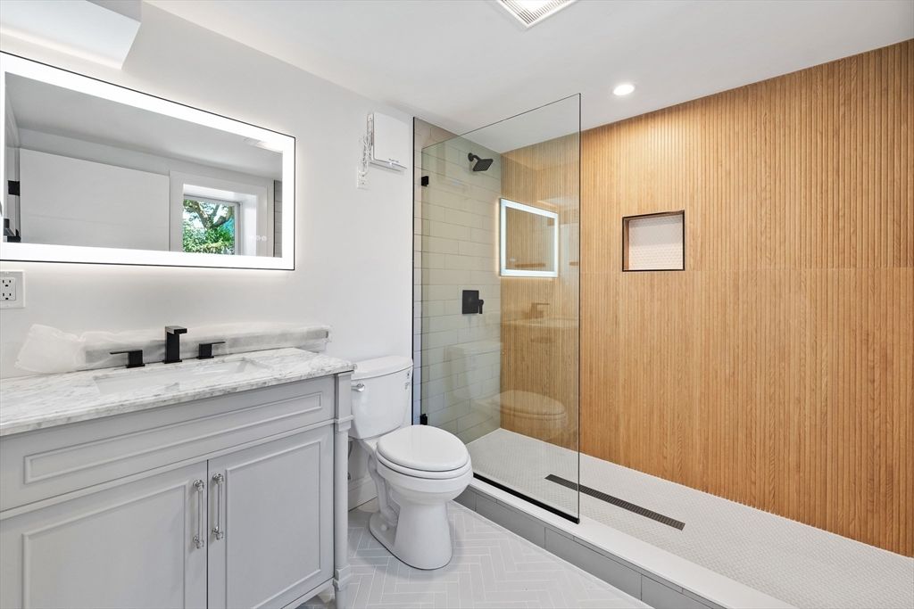 Bathroom, Glass Shower, Interior, Recessed Lighting