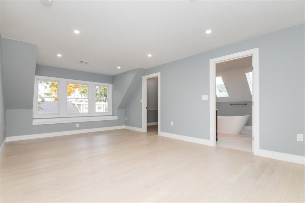 Bathroom, Empty room, Interior, Recessed Lighting, Wood Texture Flooring