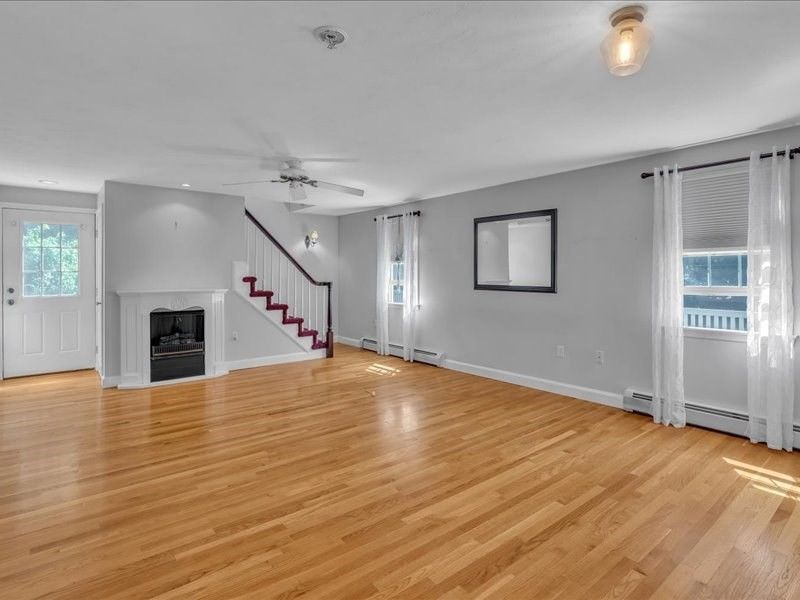 Empty room, Fireplace, Interior, Recessed Lighting, Wood Texture Flooring