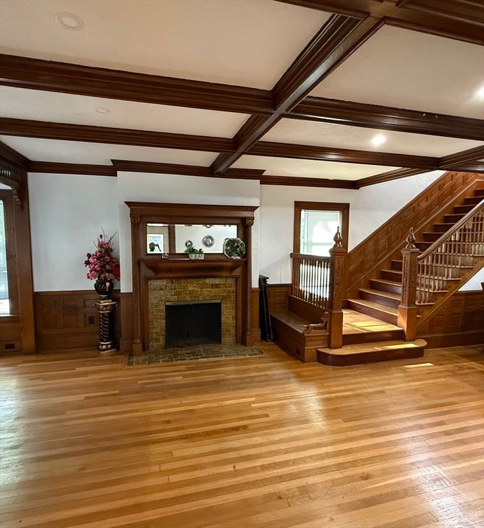 Fireplace, Interior, Recessed Lighting, Wood Texture Flooring