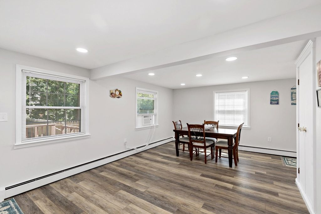 Dining room, Interior, Recessed Lighting, Wood Texture Flooring