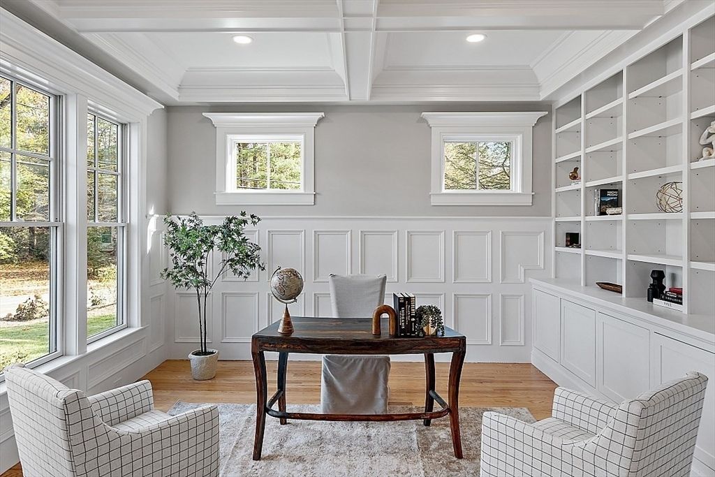 Home Office, Interior, Recessed Lighting, Wood Texture Flooring