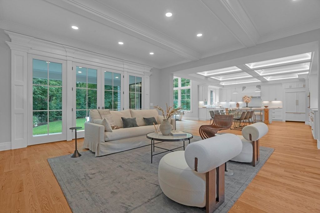 Dining room, Interior, Living room, Recessed Lighting, Wood Texture Flooring