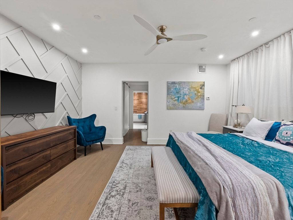 Bedroom, Interior, Recessed Lighting, Wood Texture Flooring
