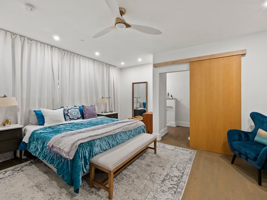Bedroom, Interior, Recessed Lighting, Wood Texture Flooring