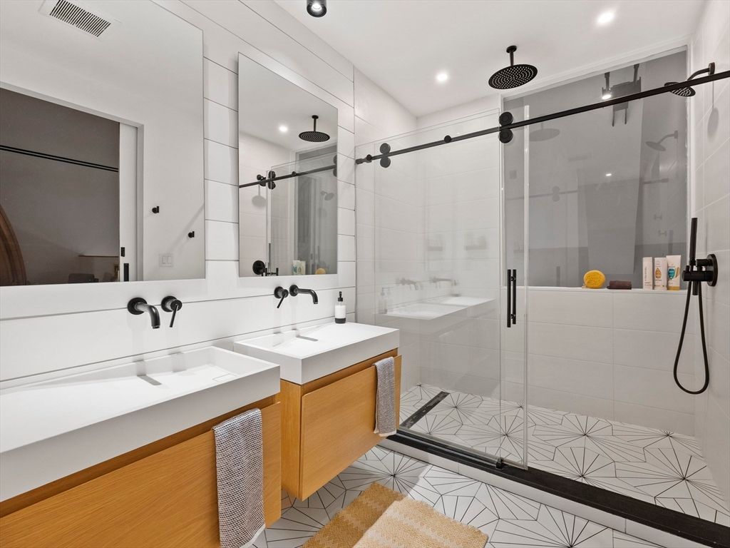 Bathroom, Dual Sink Vanities, Glass Shower, Interior, Recessed Lighting
