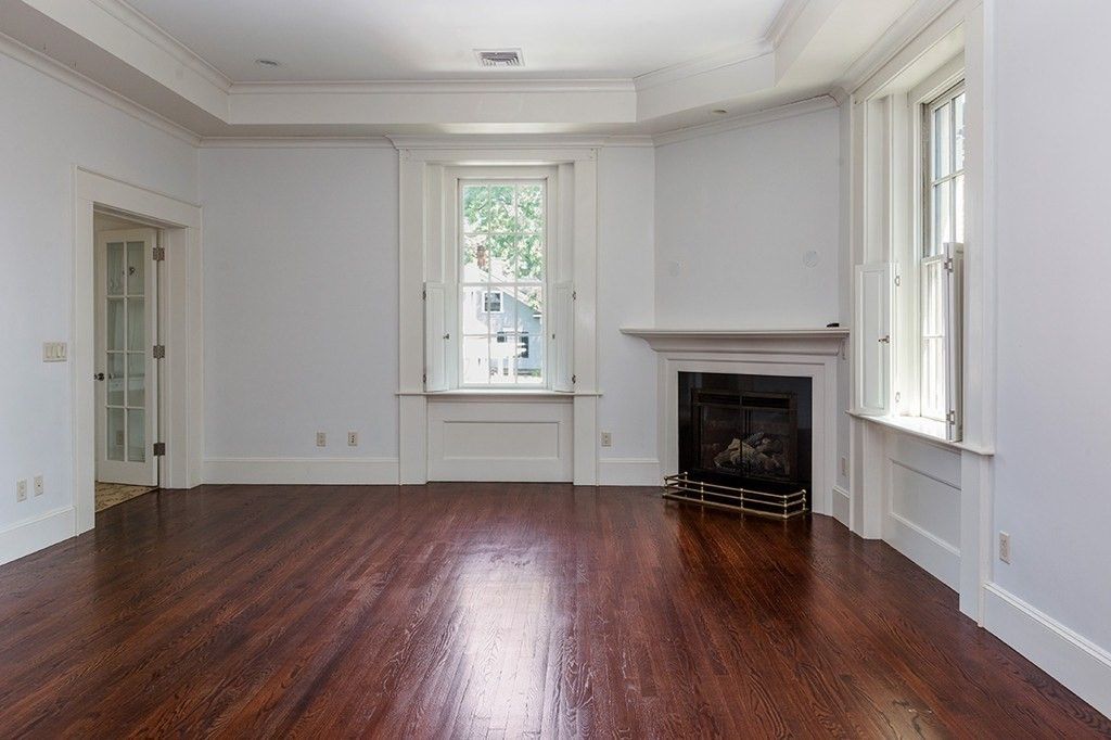Empty room, Fireplace, Interior, Recessed Lighting, Wood Texture Flooring