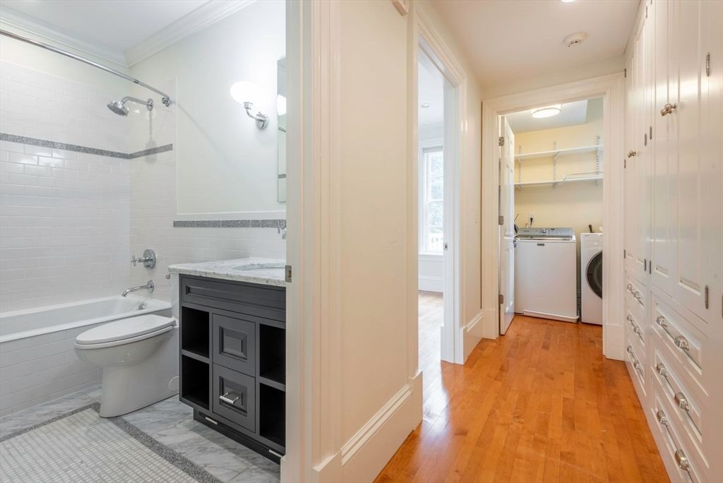 Bathroom, Interior, Washer, Wood Texture Flooring