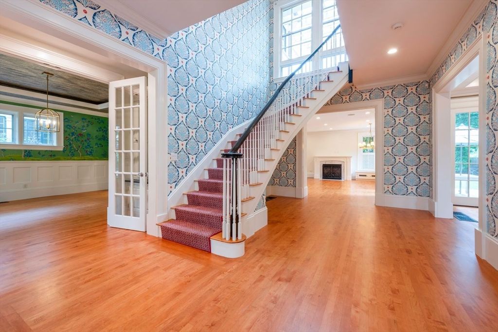Empty room, Fireplace, Interior, Pendant Lights, Recessed Lighting, Wood Texture Flooring