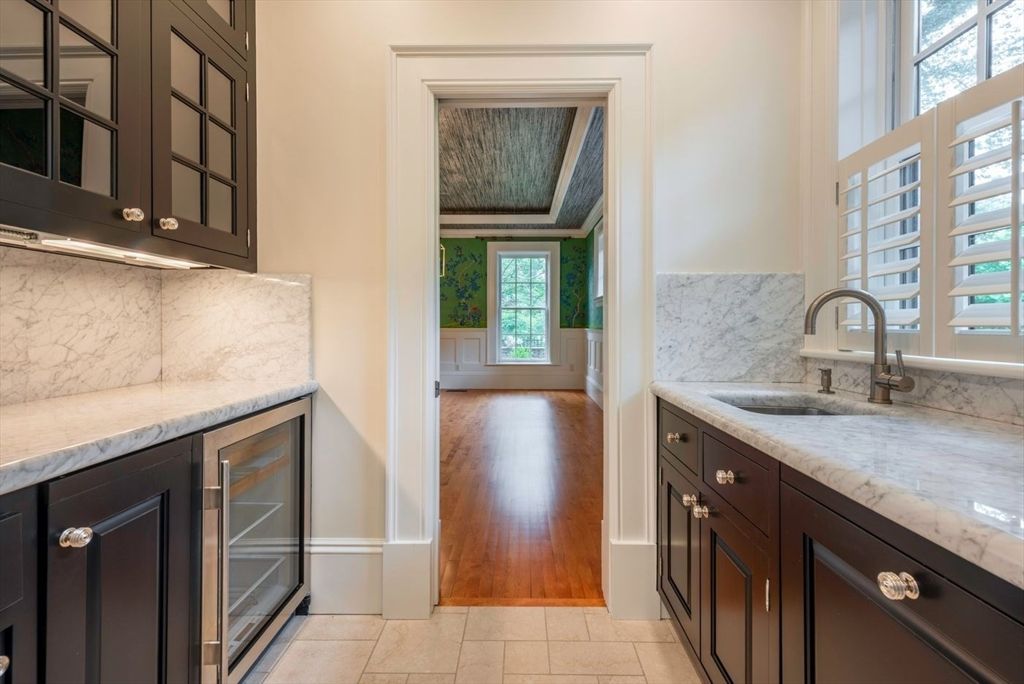 Interior, Kitchen, Marble Walls, Wood Texture Flooring