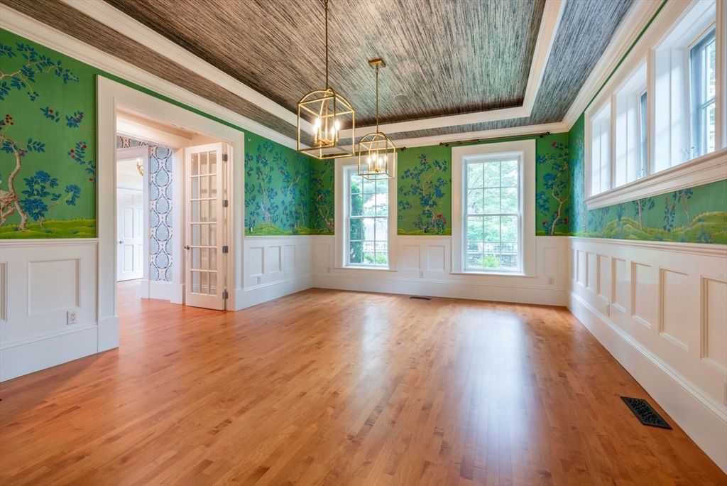 Empty room, Interior, Pendant Lights, Wooden Ceilings, Wood Texture Flooring