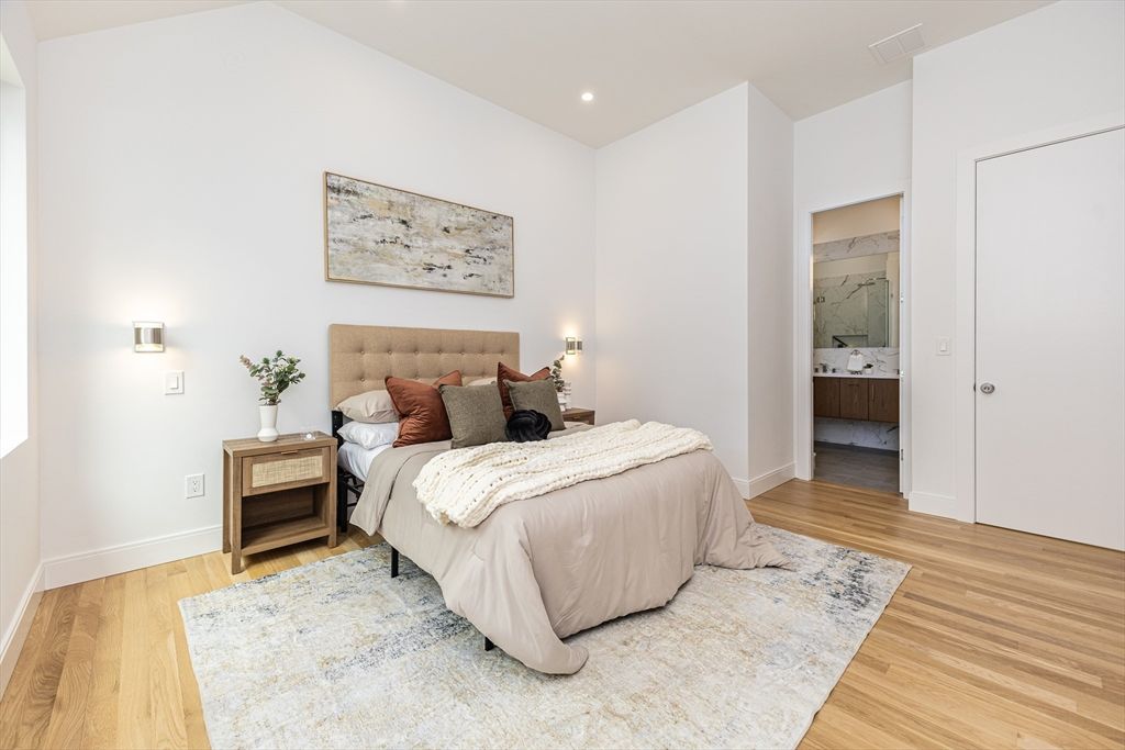 Bedroom, Interior, Recessed Lighting, Wood Texture Flooring