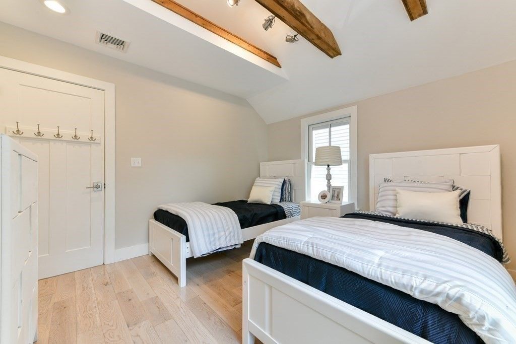 Bedroom, Interior, Recessed Lighting, Wooden Beams, Wood Texture Flooring