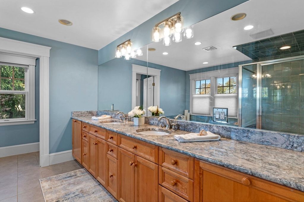 Bathroom, Dual Sink Vanities, Glass Shower, Interior, Recessed Lighting